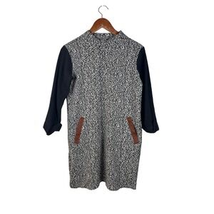 THML Women's Medium Dress Tunic Mini‎ Black White Pattern Long Sleeve Pockets